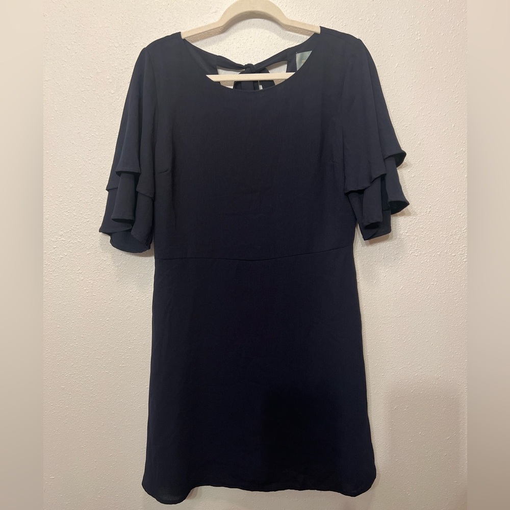 Skies Are Blue Navy Blue Ruffled Tiered Sheath Dress